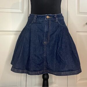 Women’s Secodee Pleated Denim Skirt, Dark Wash, Skort, Size Medium